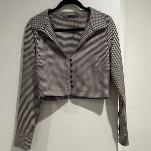 Zara Tan/Black Houndstooth Blazer Top